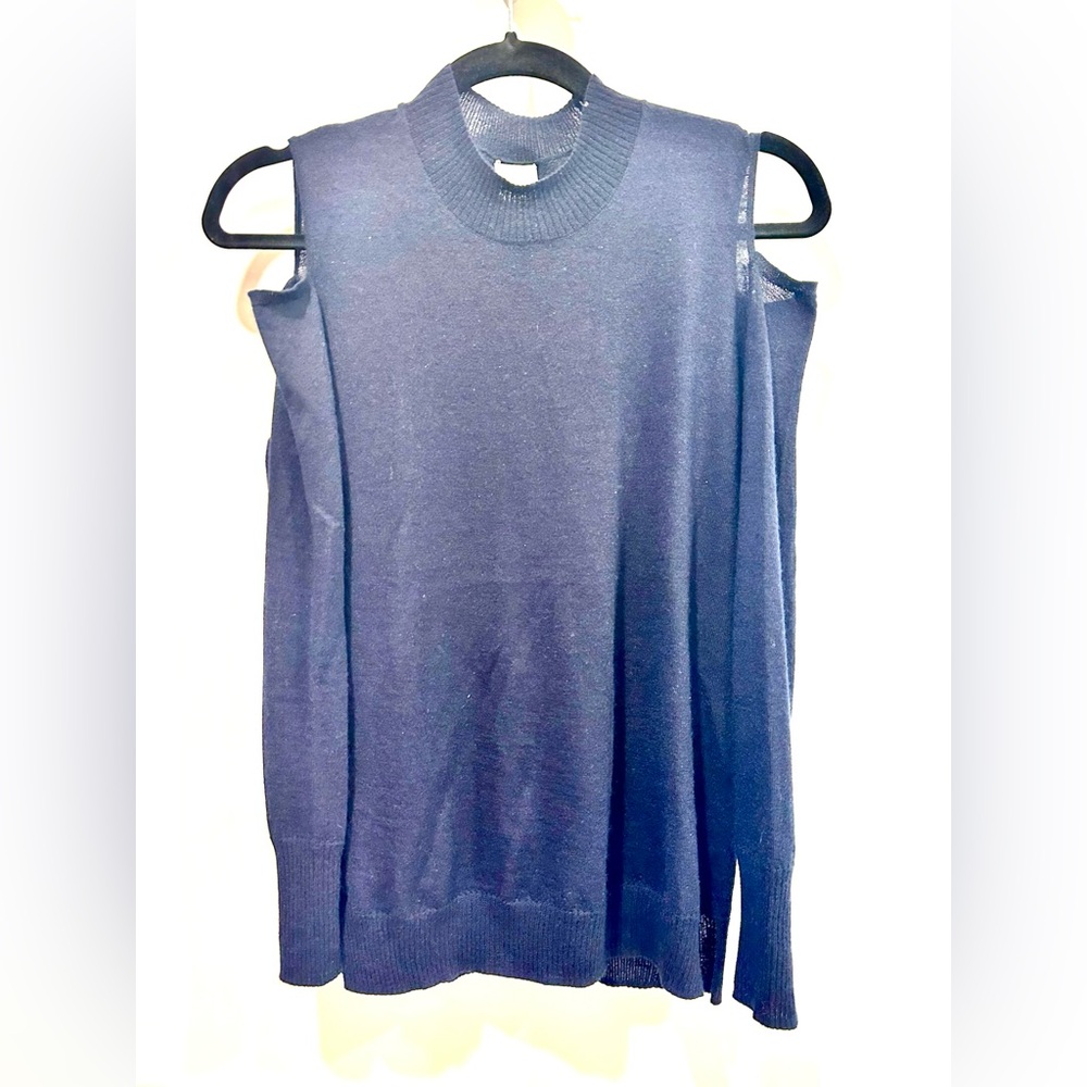IRIS INK cold shoulder knit sweater navy blue size XS-S cashmere 100 percent